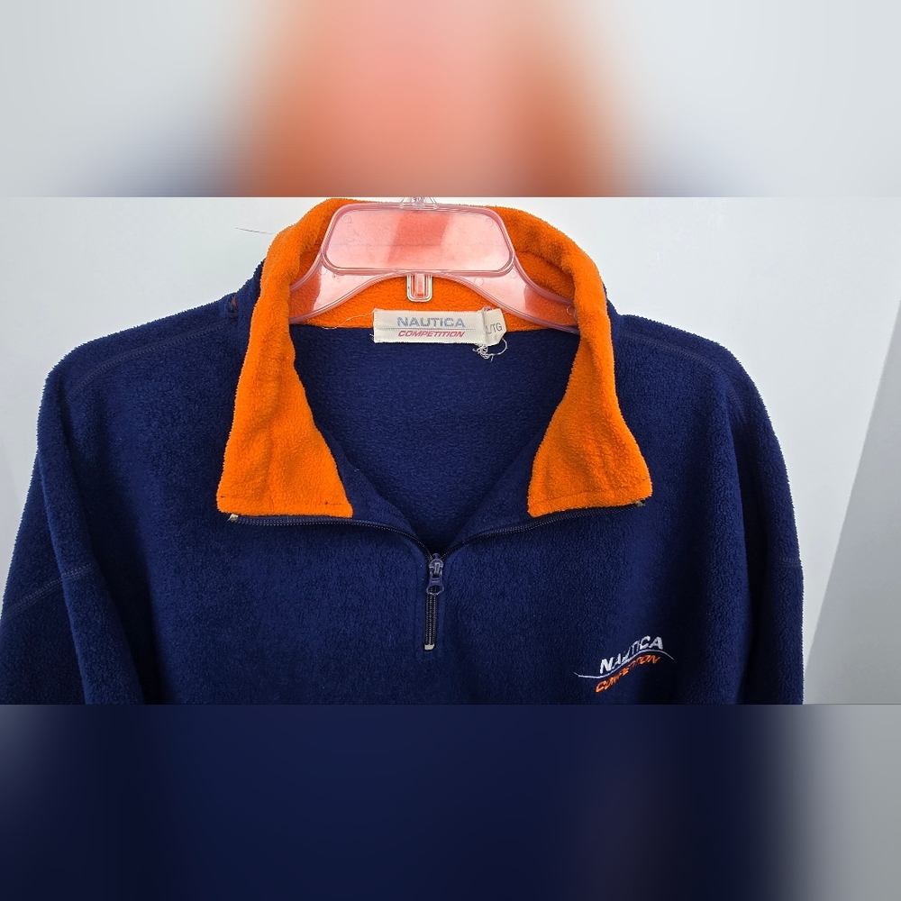 VTG Nautica Competition 1990'S Men's Quarter Zip Fleece Size Large Blue Orange - Picture 2 of 16